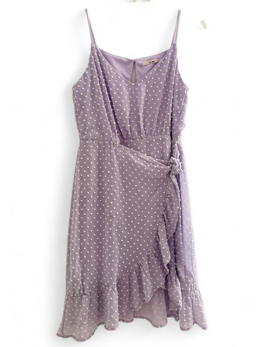 Lilac Polka Dot Ruffle Wrap Dress